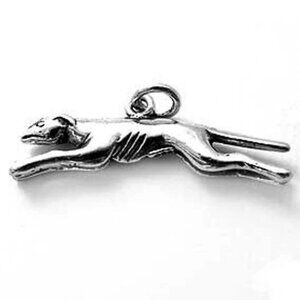 GREYHOUND IN MID-LEAP CHARM IN STERLING SILVER